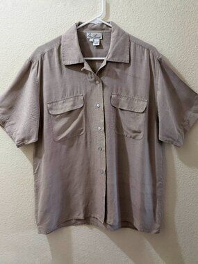 Taupe Button-Up Short Sleeve Utility Top Size L